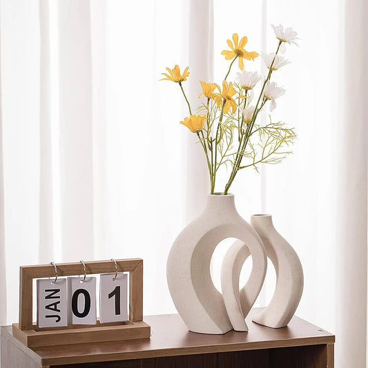 Ensemble de 2 vases en céramique blanche pour une décoration tendance